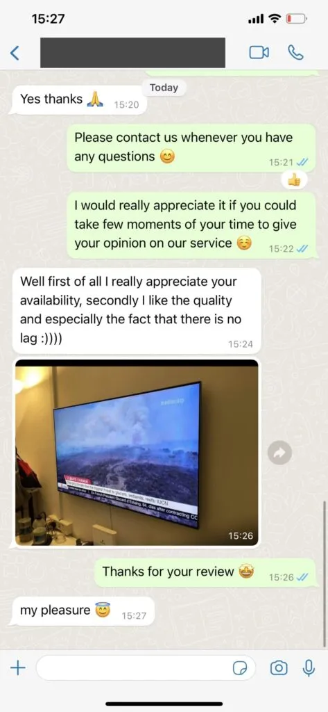Proto IPTV WhatsApp support chat conversation proof 2